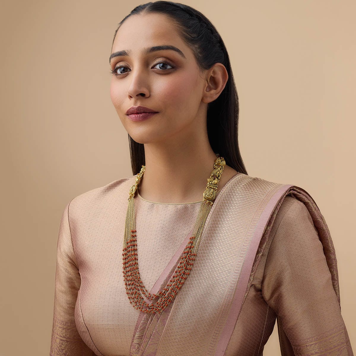 Silver Temple Necklace peacock and floral patterns