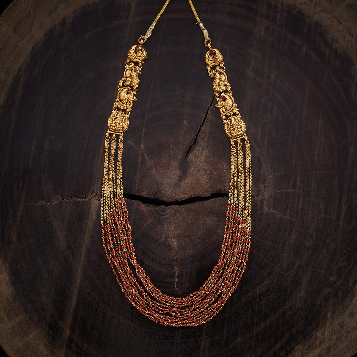 Silver Temple Necklace peacock and floral patterns