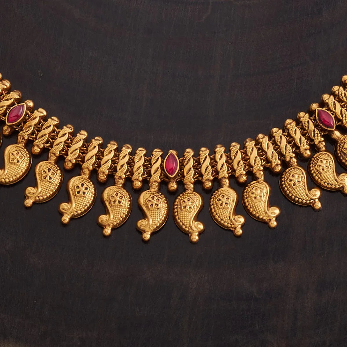 Silver Temple Necklace uby-coloured