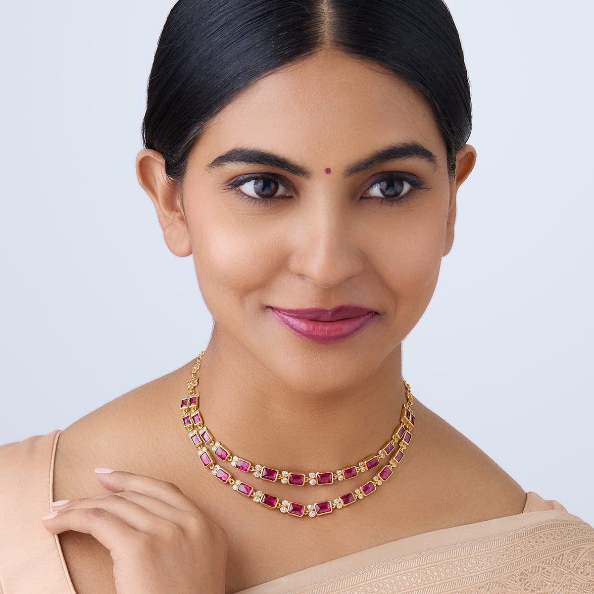 Silver Temple Necklace sit gracefully