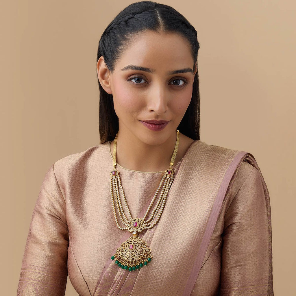 Silver Temple Necklace white zircon stones