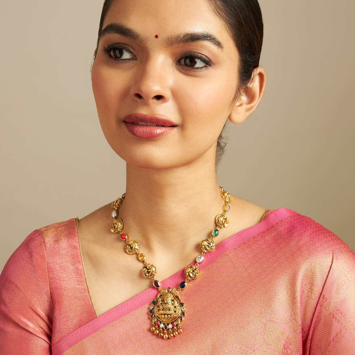 Silver Temple Necklace peacock motif