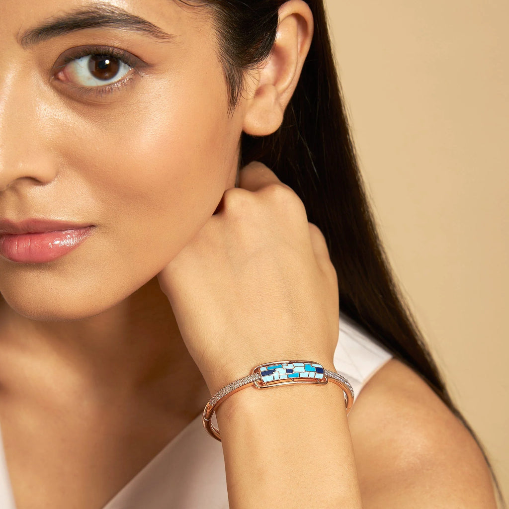 Meenakari Zircon Kada colours Blue, Pink, Orange and Lavender