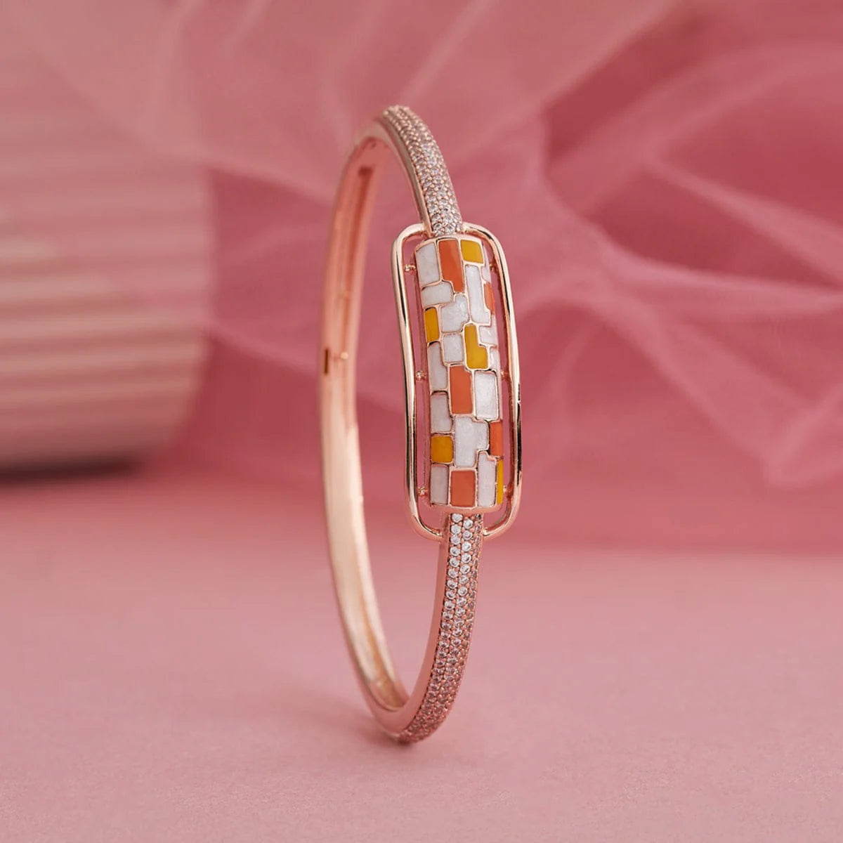 Meenakari Zircon Kada colours Blue, Pink, Orange and Lavender