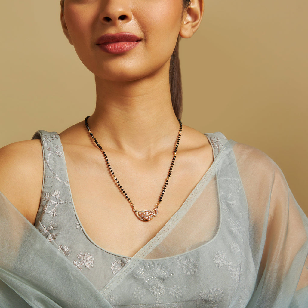 Zircon Mangalsutra bridal ensemble with the zircon