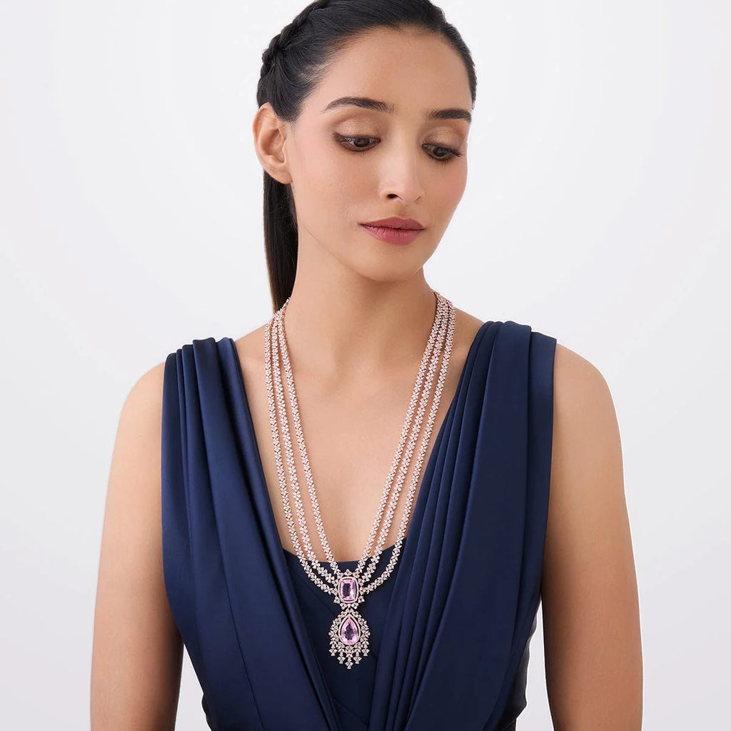 Zircon Necklace Long Necklaces/Haaram Layered