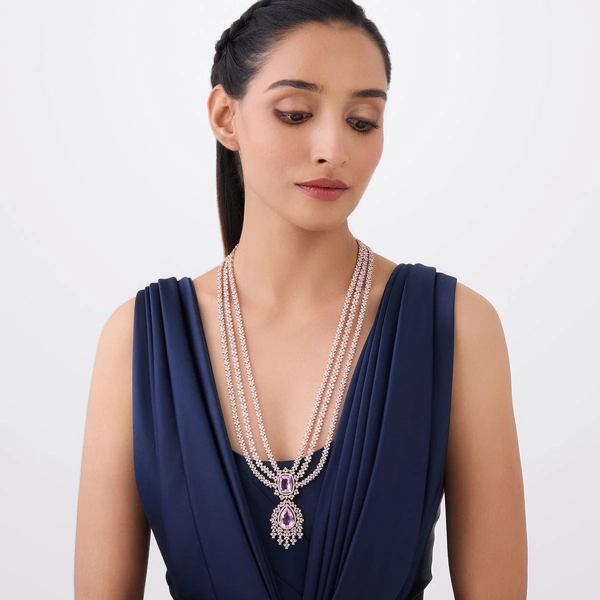 Zircon Necklace Long Necklaces/Haaram Layered