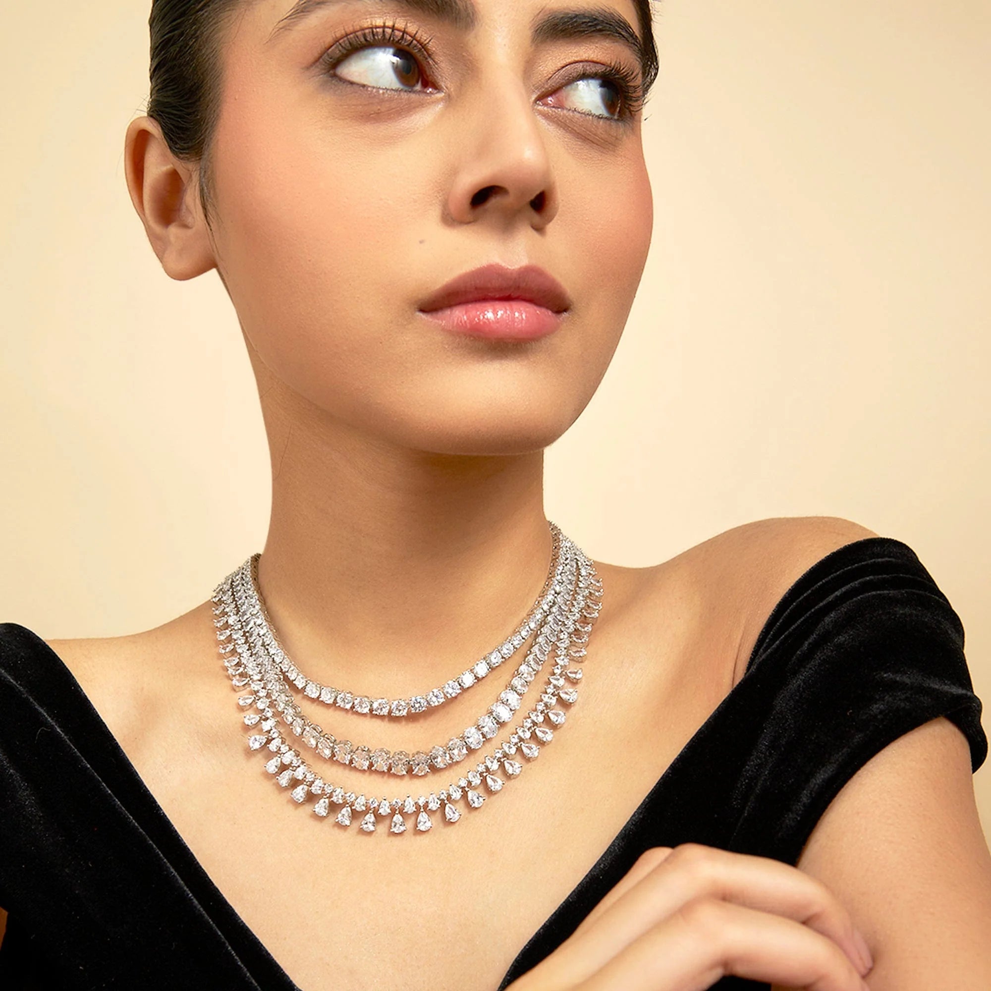 Zircon Necklace rhodium and rose gold