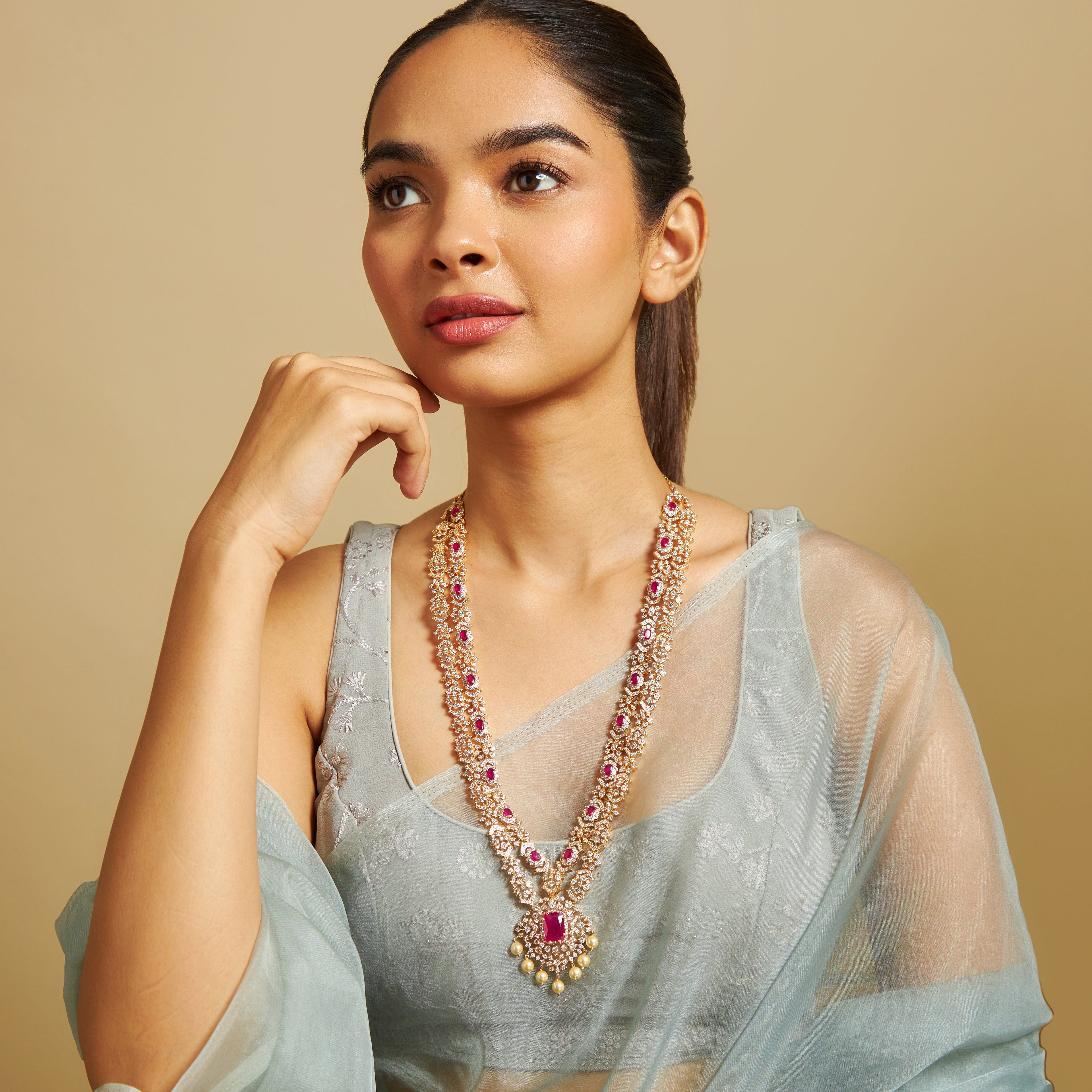 Zircon Necklace colours - ruby and green