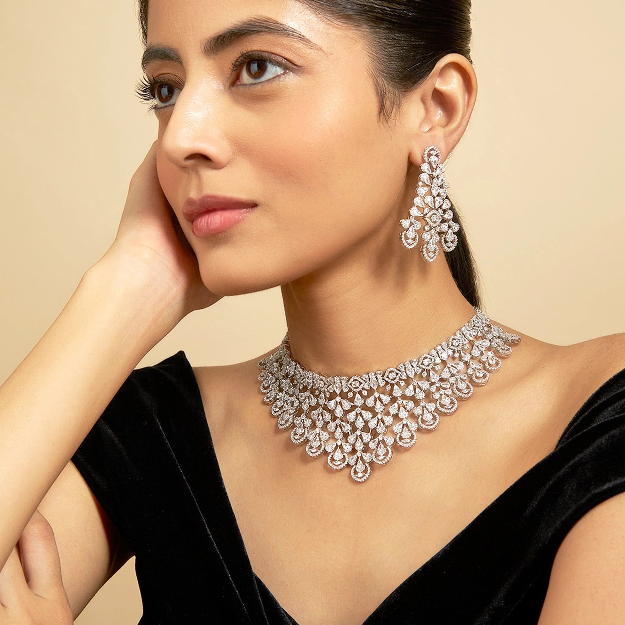 Zircon Necklace gold silver choker jewellery